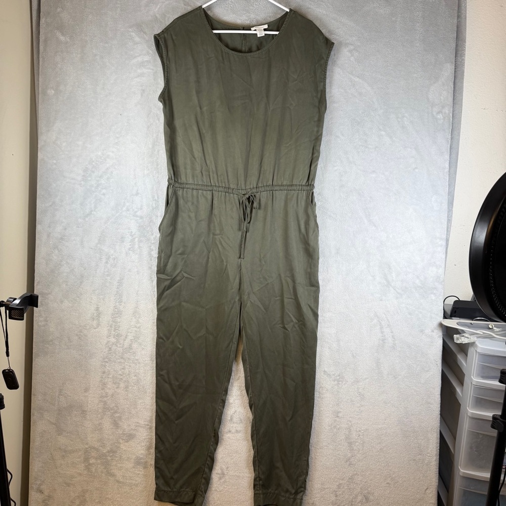 Anthropologie Daily Ritual Jumpsuit Size 12 Army Green Sleeveless